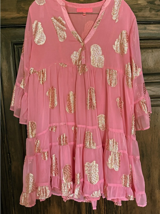Simply Southern Dresses & Skirts - Simply Southern Pink Dress with Metallic Gold Accent Pineapples
